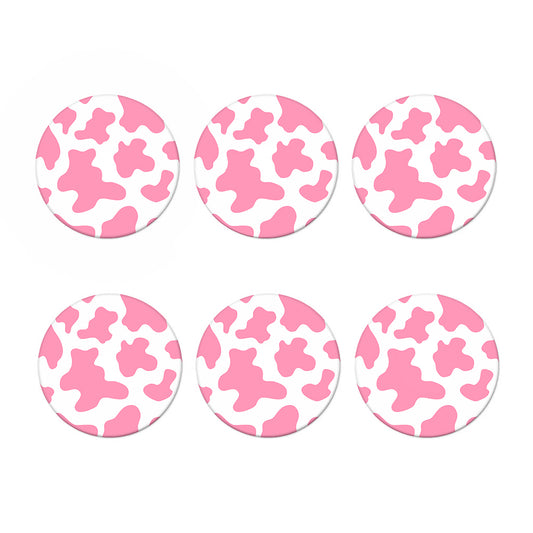 Pastel Pink And White Cow Print Coaster Set