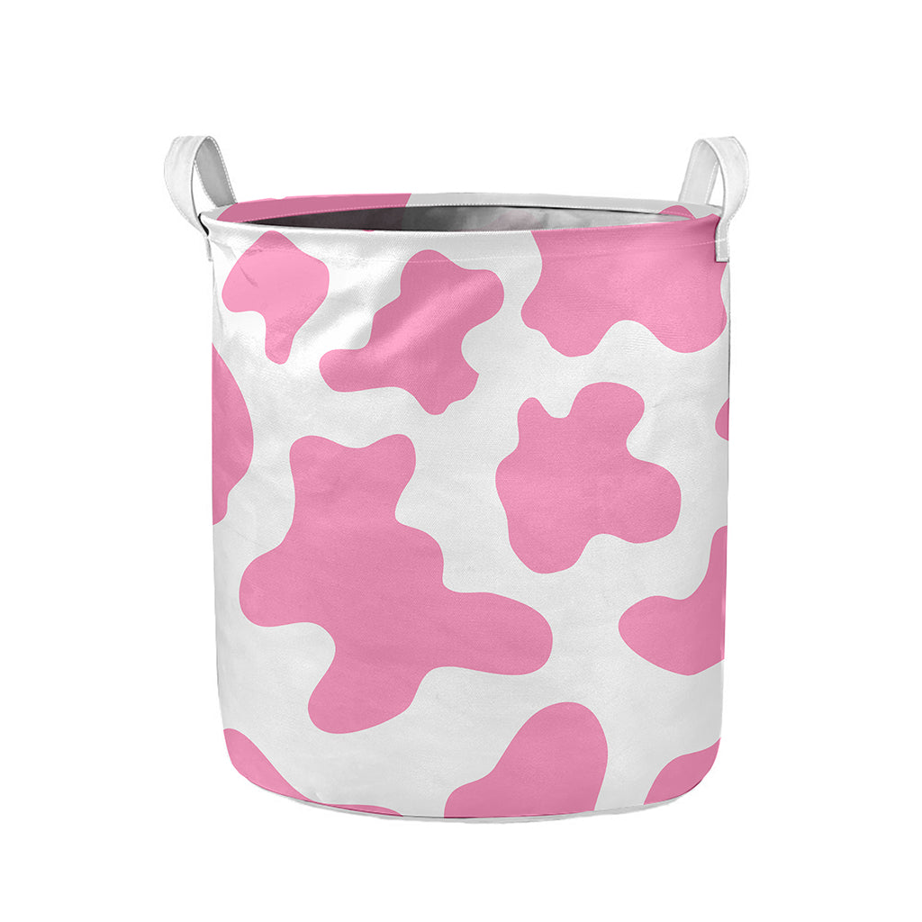 Pastel Pink And White Cow Print Collapsible Laundry Basket
