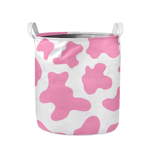 Pastel Pink And White Cow Print Collapsible Laundry Basket