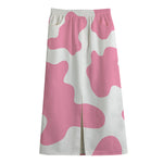 Pastel Pink And White Cow Print Cotton Front Slit Maxi Skirt