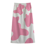 Pastel Pink And White Cow Print Cotton Front Slit Maxi Skirt