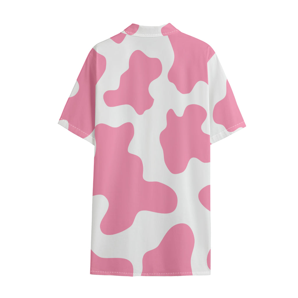Pastel Pink And White Cow Print Cotton Hawaiian Shirt