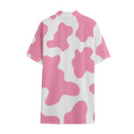 Pastel Pink And White Cow Print Cotton Hawaiian Shirt