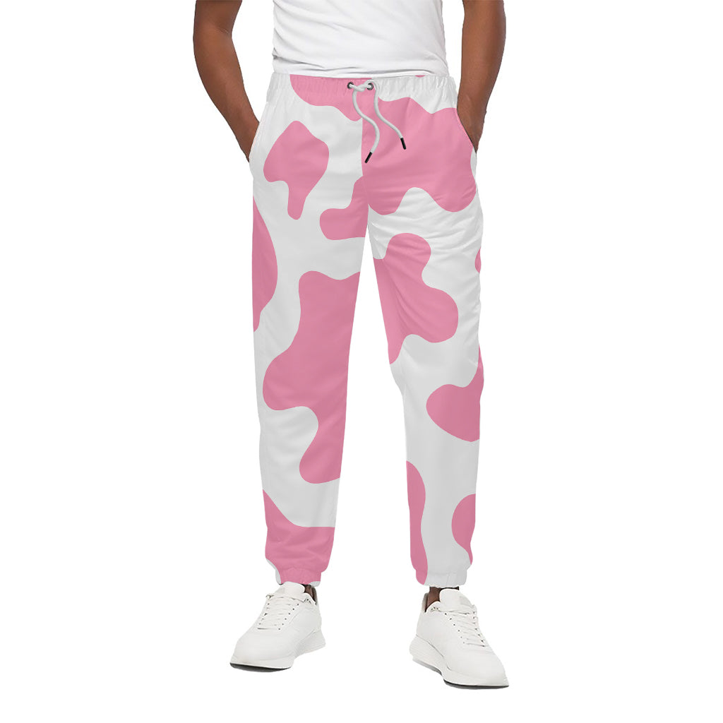 Pastel Pink And White Cow Print Cotton Pants