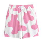 Pastel Pink And White Cow Print Cotton Shorts