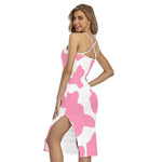 Pastel Pink And White Cow Print Cross Back Cami Dress