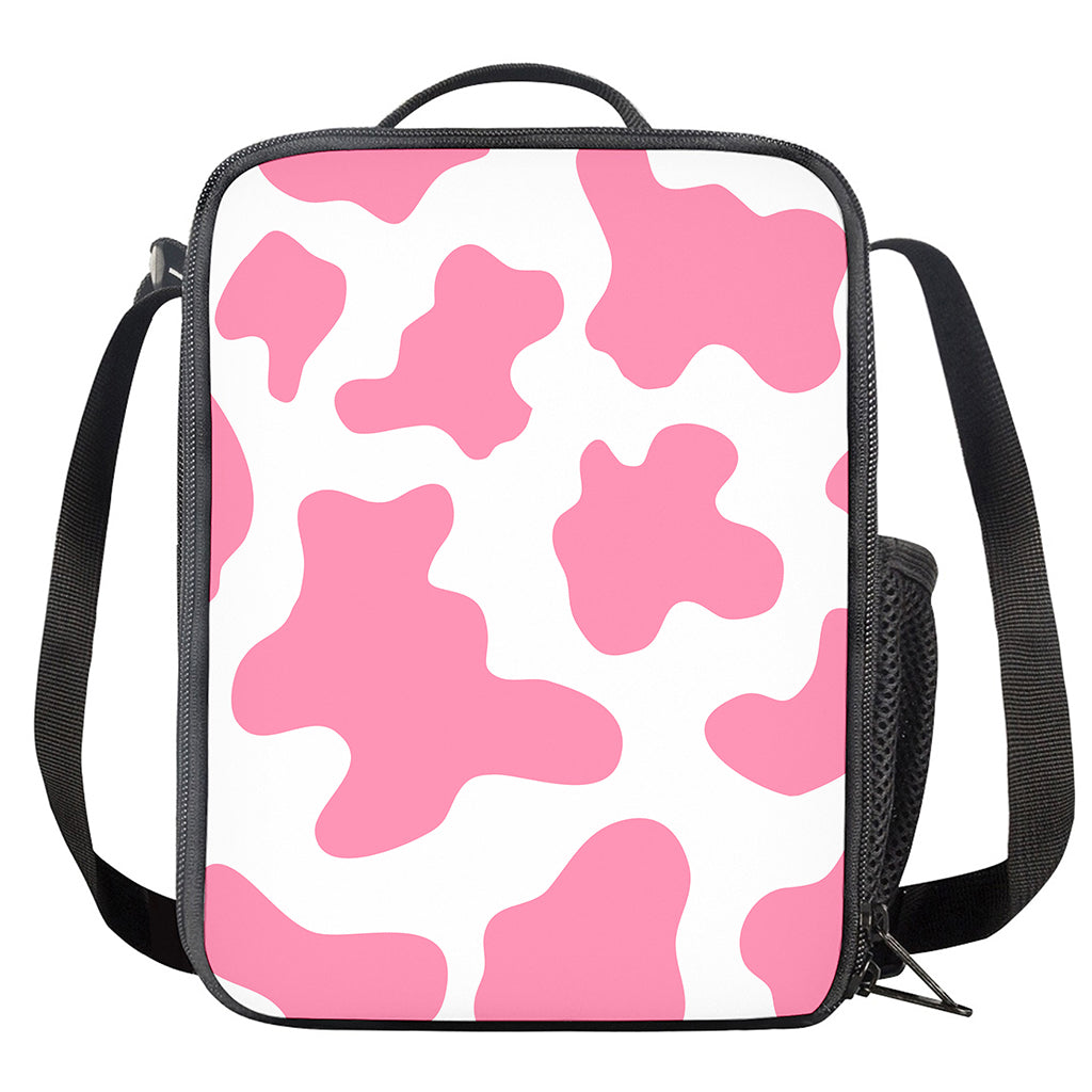 Pastel Pink And White Cow Print Crossbody Lunch Bag