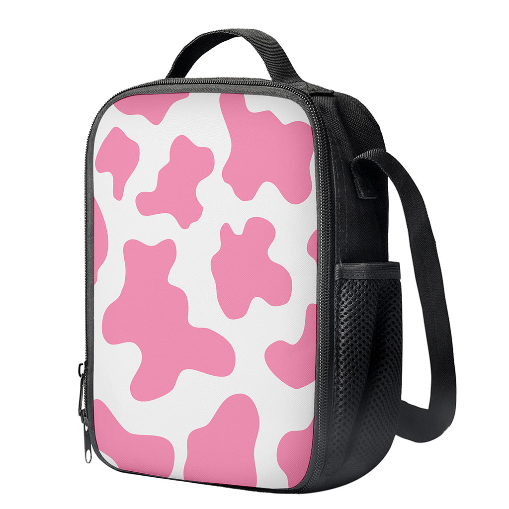Pastel Pink And White Cow Print Crossbody Lunch Bag