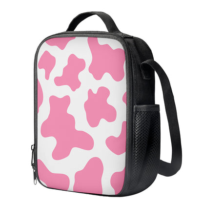 Pastel Pink And White Cow Print Crossbody Lunch Bag