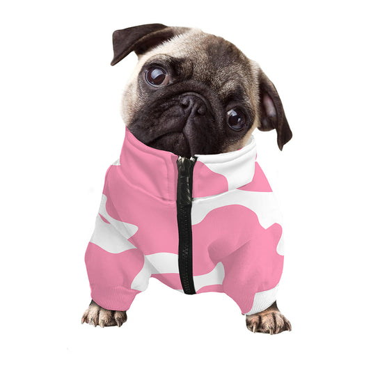 Pastel Pink And White Cow Print Dog Zip Up Jacket