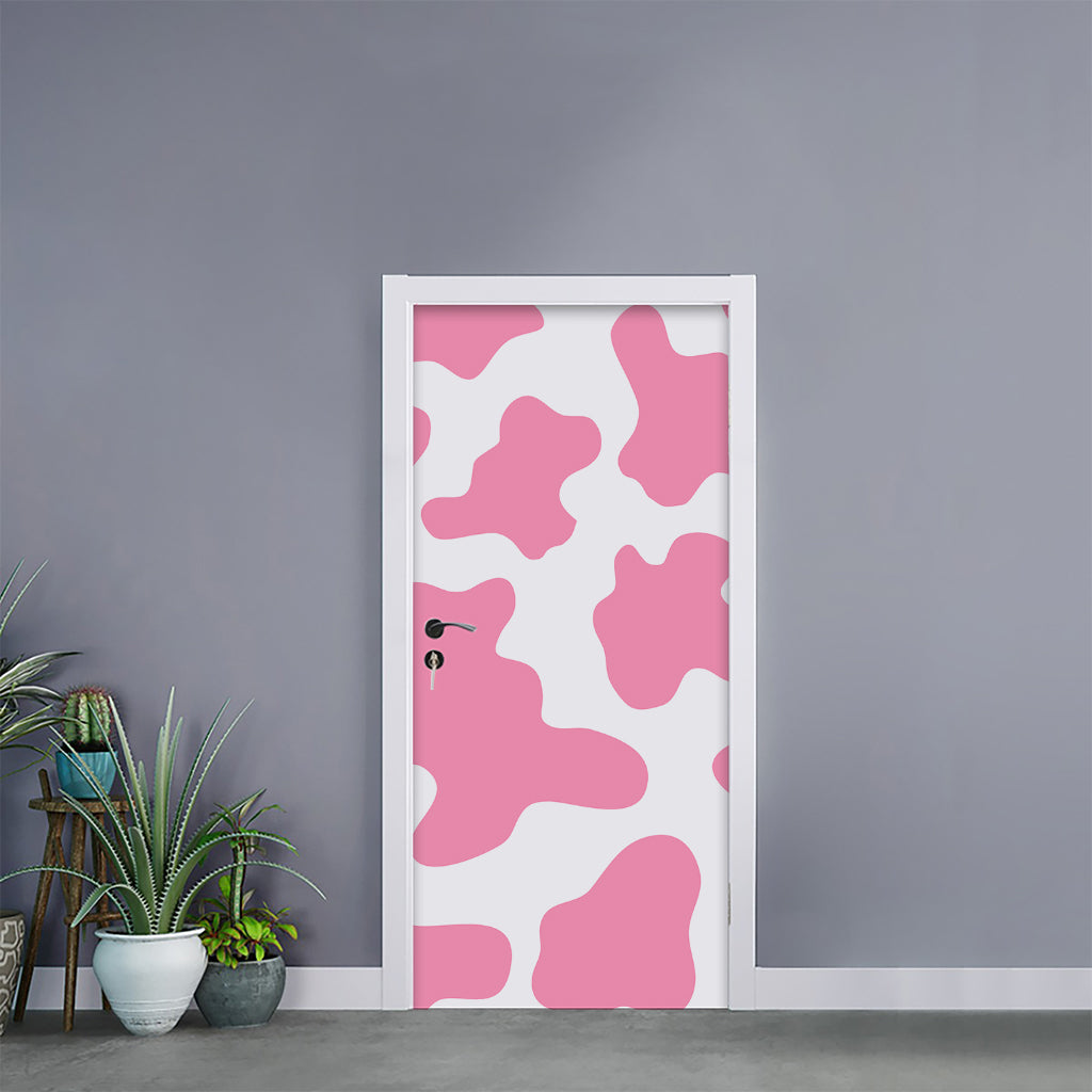 Pastel Pink And White Cow Print Door Sticker