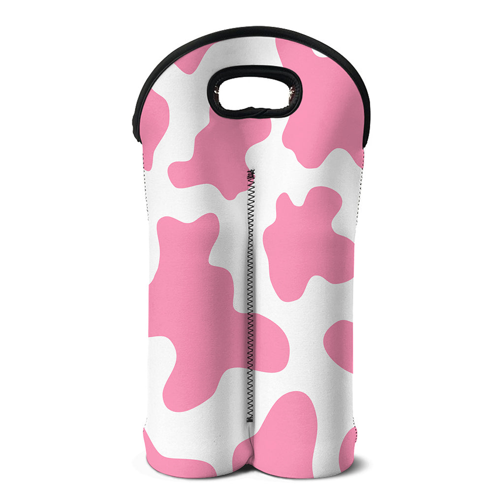 Pastel Pink And White Cow Print Double Neoprene Wine Tote
