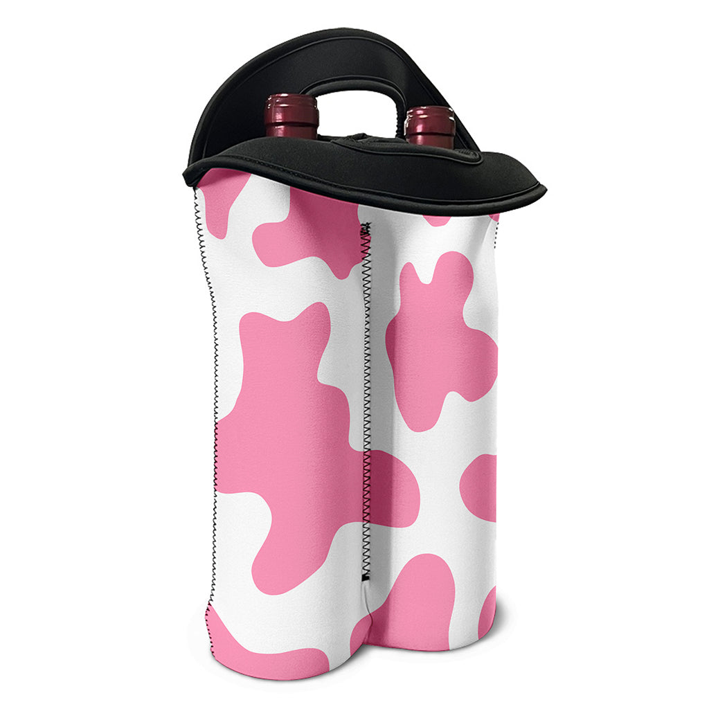 Pastel Pink And White Cow Print Double Neoprene Wine Tote