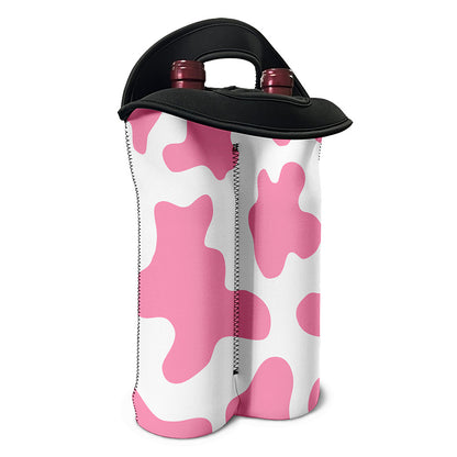 Pastel Pink And White Cow Print Double Neoprene Wine Tote