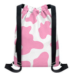 Pastel Pink And White Cow Print Drawstring Backpack