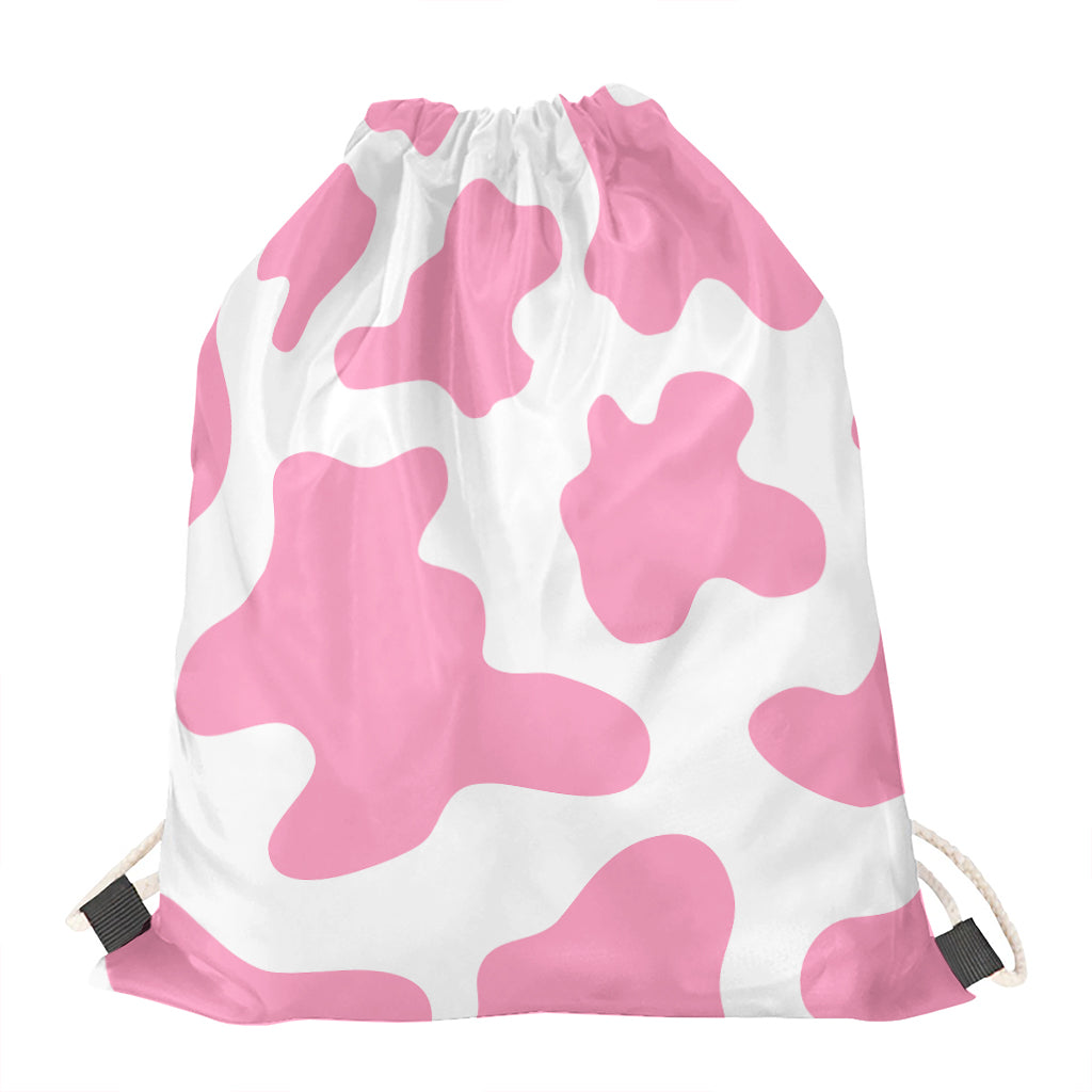 Pastel Pink And White Cow Print Drawstring Bag