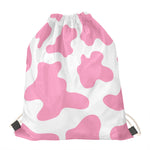 Pastel Pink And White Cow Print Drawstring Bag