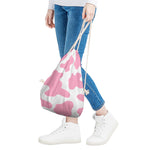 Pastel Pink And White Cow Print Drawstring Bag