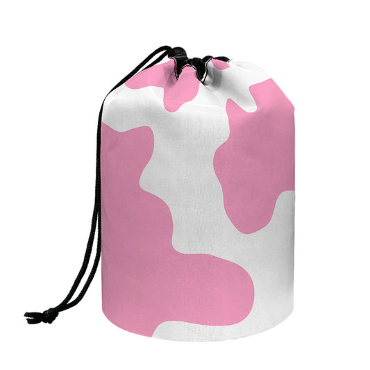Pastel Pink And White Cow Print Drawstring Makeup Bag