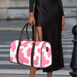 Pastel Pink And White Cow Print Duffle Bag