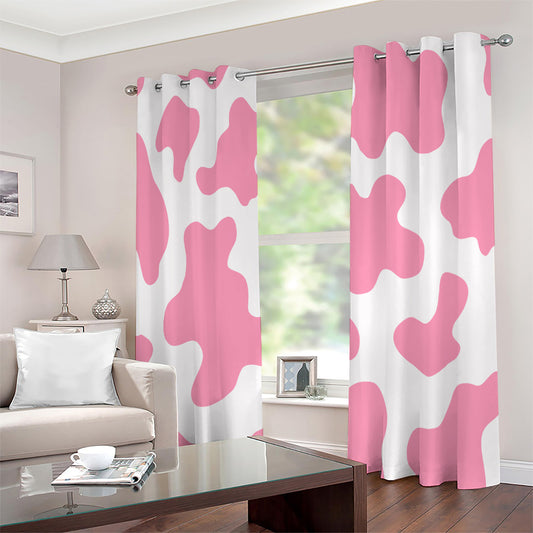 Pastel Pink And White Cow Print Extra Wide Grommet Curtains