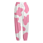 Pastel Pink And White Cow Print Fleece Lined Knit Pants