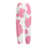 Pastel Pink And White Cow Print Fleece Lined Knit Pants