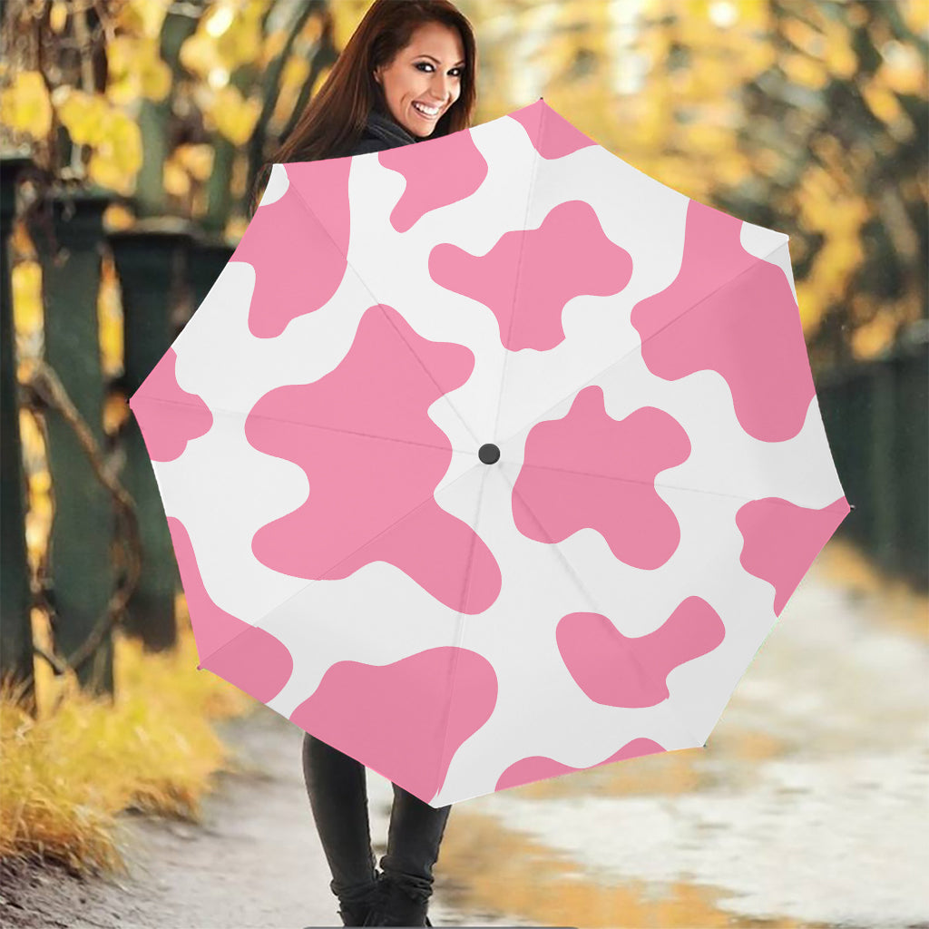 Pastel Pink And White Cow Print Foldable Umbrella