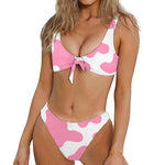 Pastel Pink And White Cow Print Front Bow Tie Bikini