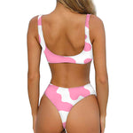 Pastel Pink And White Cow Print Front Bow Tie Bikini