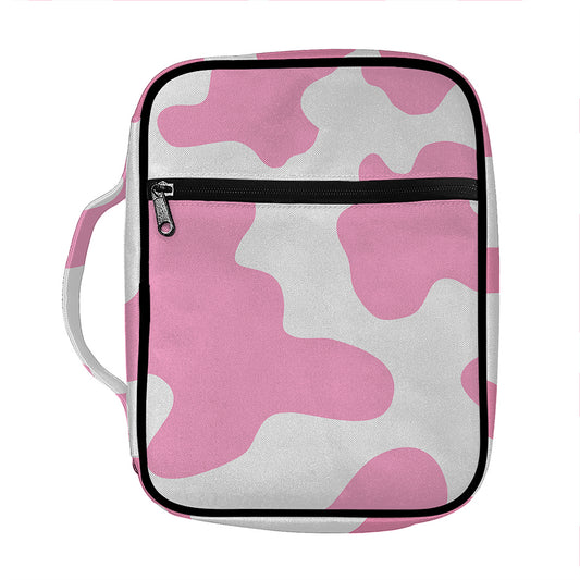 Pastel Pink And White Cow Print Front Pocket Bible Bag