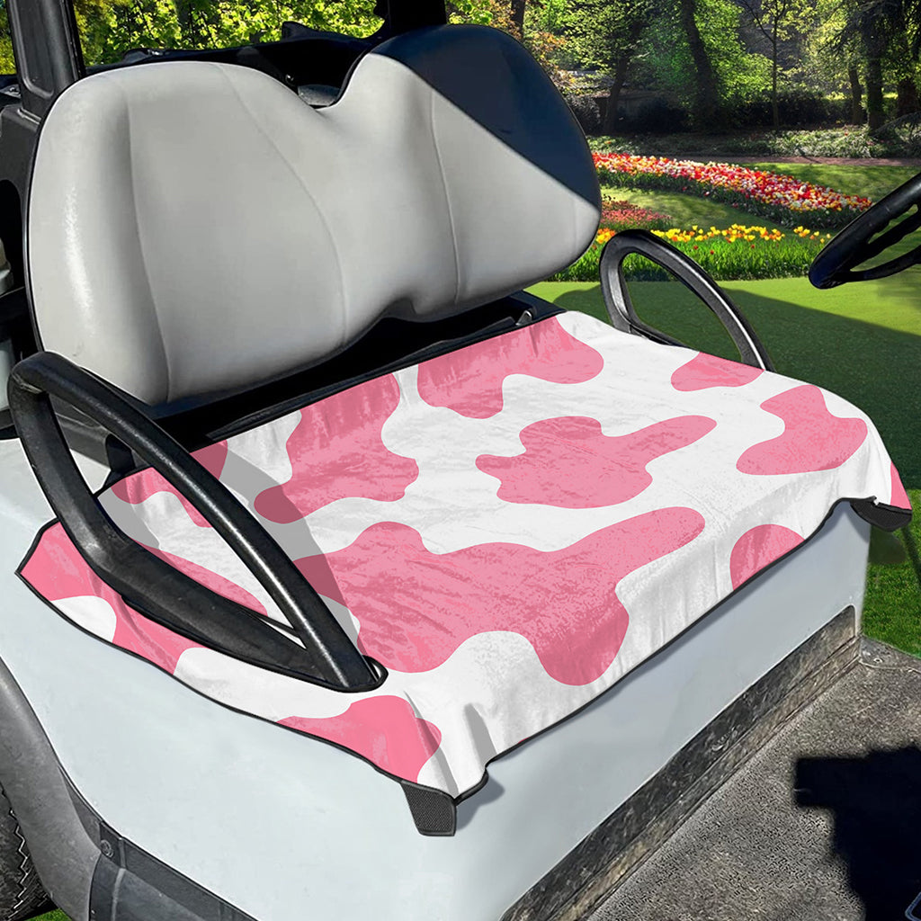 Pastel Pink And White Cow Print Golf Cart Seat Cover