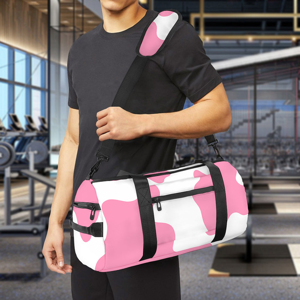 Pastel Pink And White Cow Print Gym Bag