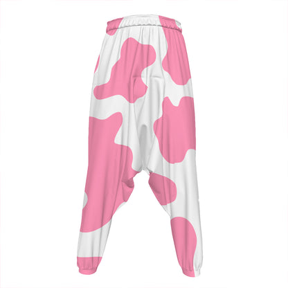 Pastel Pink And White Cow Print Hammer Pants