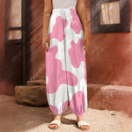 Pastel Pink And White Cow Print Harem Pants