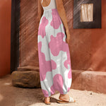 Pastel Pink And White Cow Print Harem Pants