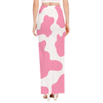 Pastel Pink And White Cow Print High Slit Maxi Skirt