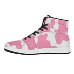 Pastel Pink And White Cow Print High Top Leather Sneakers