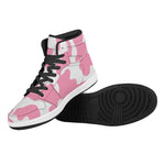 Pastel Pink And White Cow Print High Top Leather Sneakers