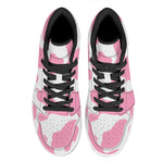 Pastel Pink And White Cow Print High Top Leather Sneakers