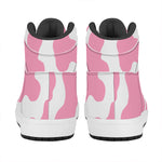 Pastel Pink And White Cow Print High Top Leather Sneakers