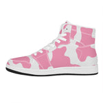Pastel Pink And White Cow Print High Top Leather Sneakers
