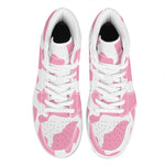 Pastel Pink And White Cow Print High Top Leather Sneakers