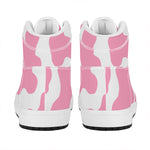 Pastel Pink And White Cow Print High Top Leather Sneakers