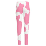 Pastel Pink And White Cow Print High-Waisted Pocket Leggings