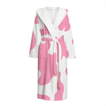 Pastel Pink And White Cow Print Hooded Bathrobe
