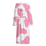 Pastel Pink And White Cow Print Hooded Bathrobe