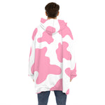 Pastel Pink And White Cow Print Hoodie Blanket