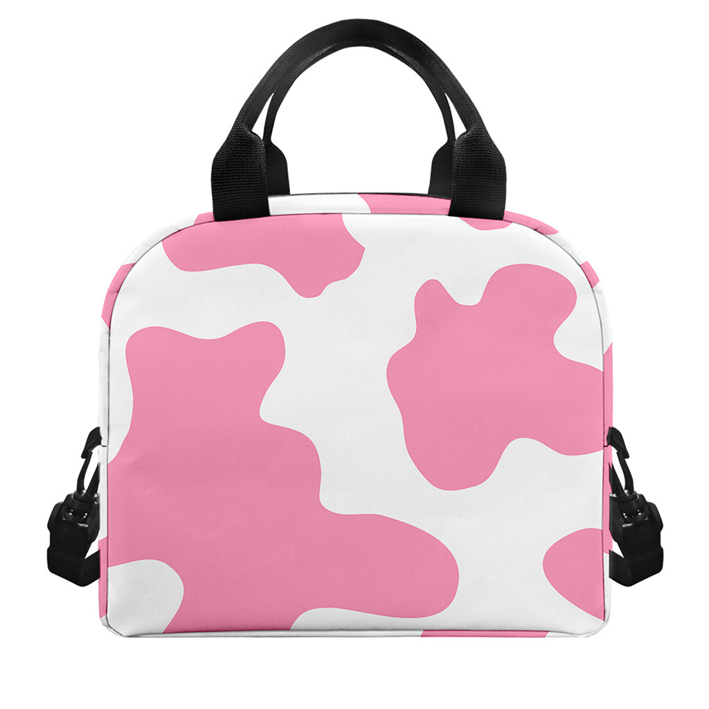 Pastel Pink And White Cow Print Insulated Lunch Bag
