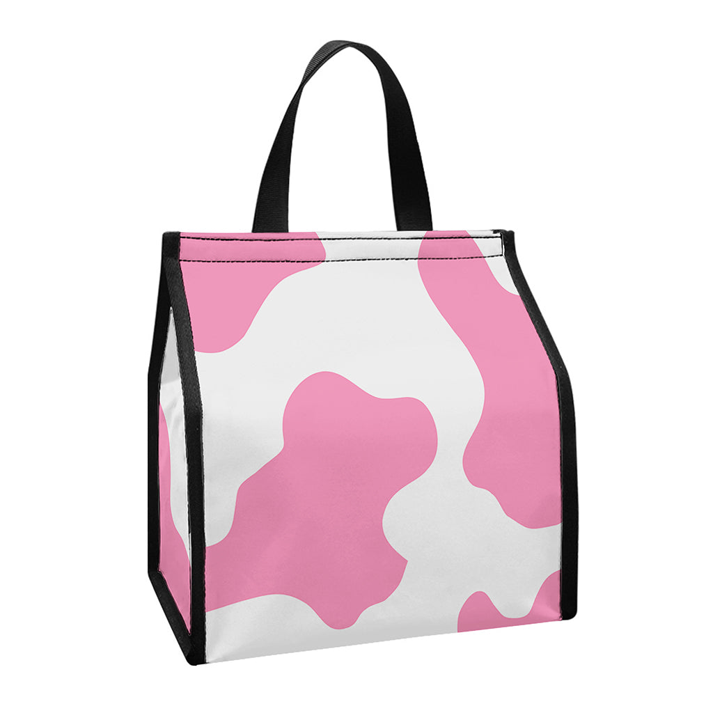 Pastel Pink And White Cow Print Insulated Lunch Tote